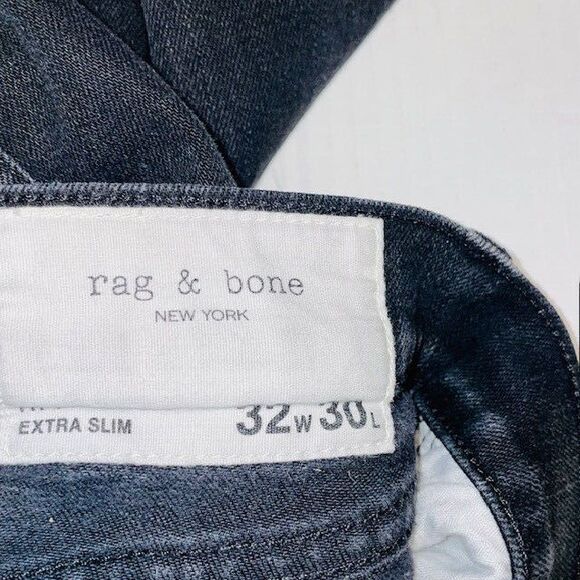 Rag & Bone Jeans Mens Black Fit 1 Extra Slim Straight Preppy Premium Denim 32x30 - Picture 16 of 16